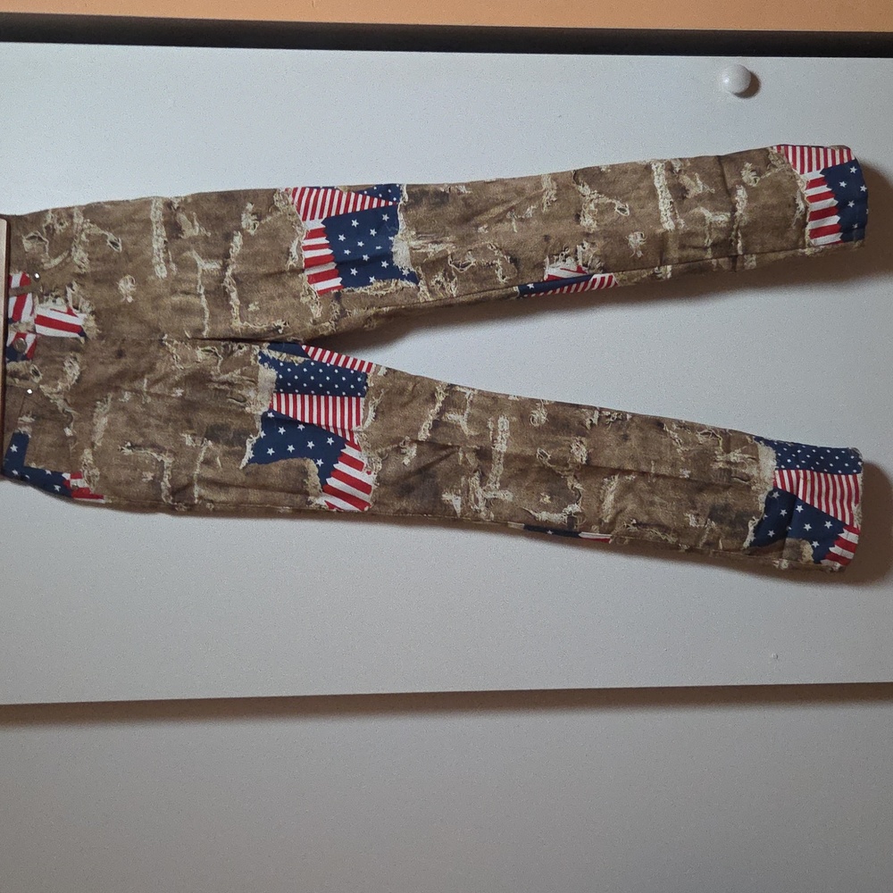 🇺🇲 ❤Americana!!!! Made In ITALY!!! Flag Camo Abstract Print Straight Leg Jeans